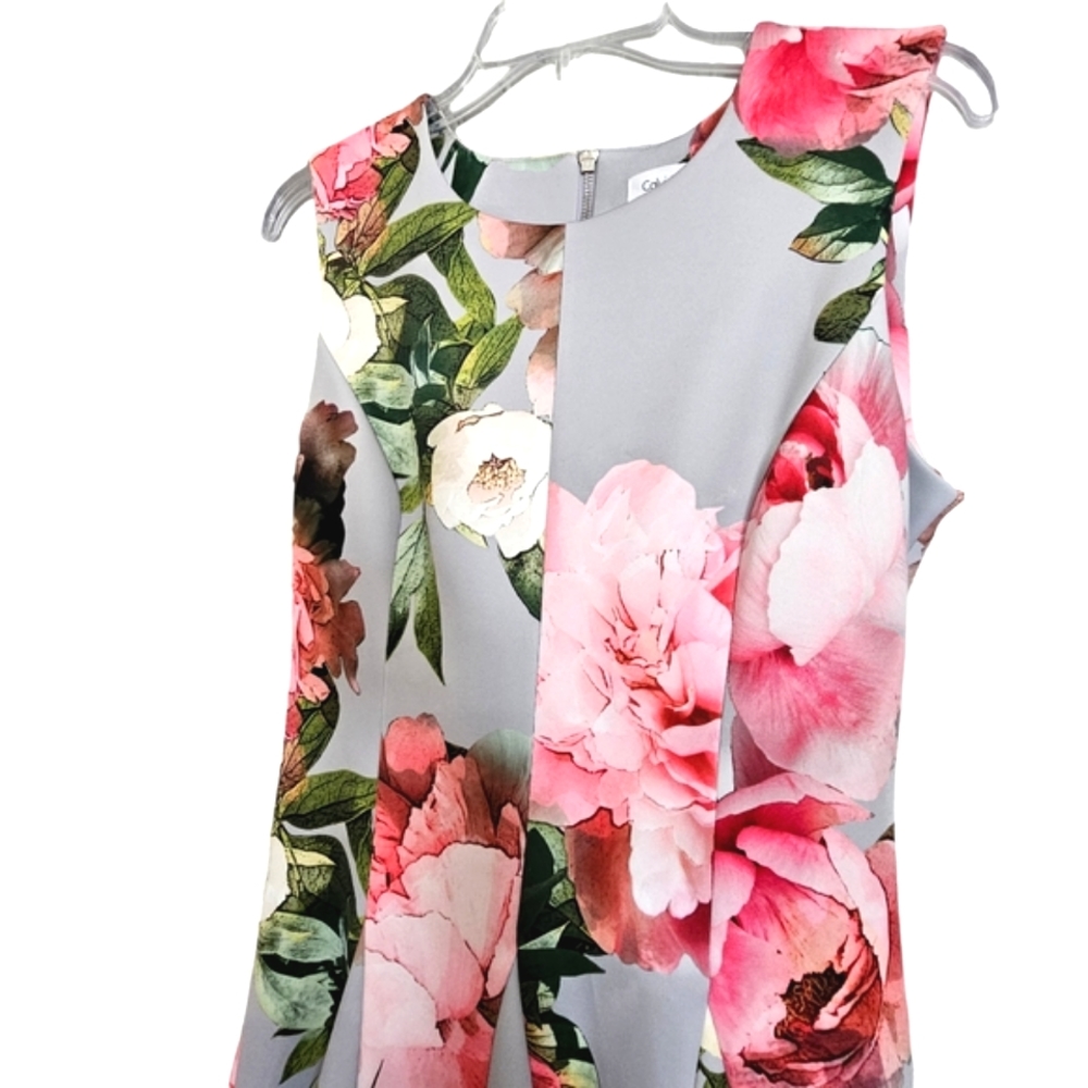 Nwt Calvin Klein Gray/Pink Abstract Floral Scuba  Sleeveless Fit& Flare Dress - Picture 5 of 17